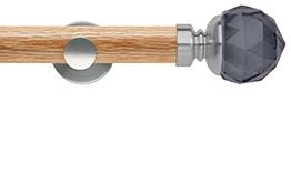 Neo 35mm Oak Wood Eyelet Pole, Stainless Steel, Smoke Grey Faceted Ball
