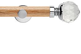 Neo 35mm Oak Wood Eyelet Pole, Chrome, Clear Faceted Ball