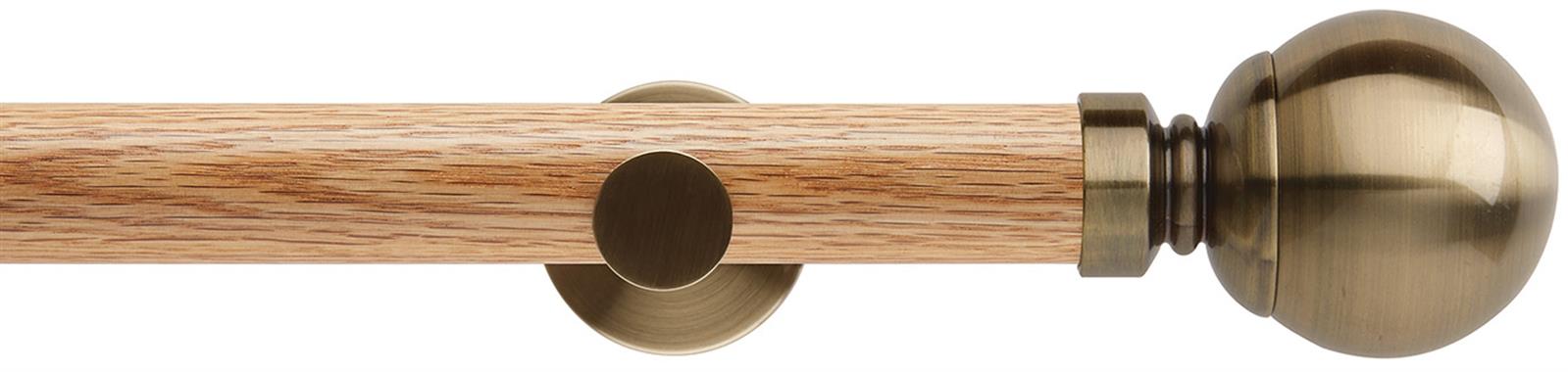 Neo 35mm Oak Wood Eyelet Pole, Spun Brass, Ball