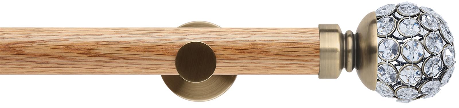 Neo 35mm Oak Wood Eyelet Pole, Spun Brass, Jewelled Ball