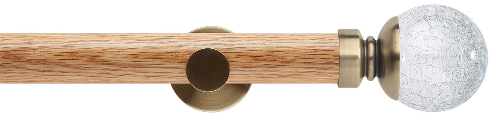 Neo 35mm Oak Wood Eyelet Pole, Spun Brass, Crackled Glass Ball