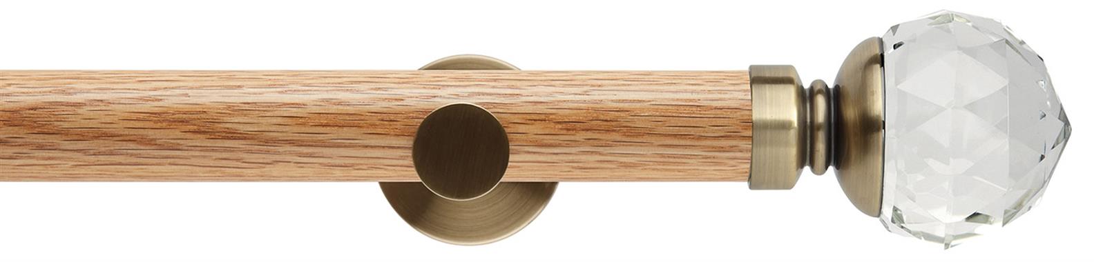 Neo 35mm Oak Wood Eyelet Pole, Spun Brass, Clear Faceted Ball