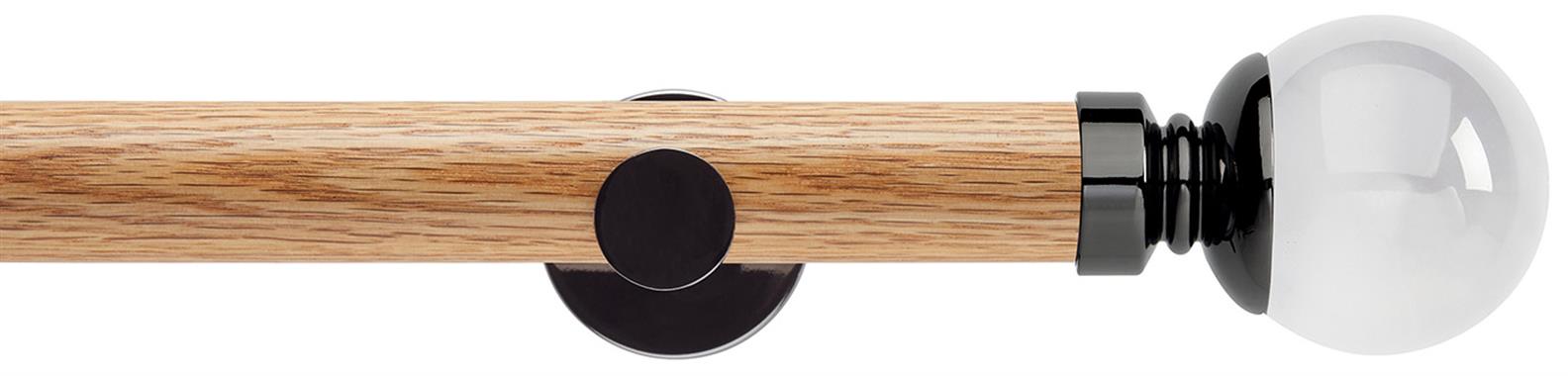 Neo 35mm Oak Wood Eyelet Pole, Black Nickel, Clear Ball