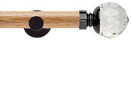 Neo 35mm Oak Wood Eyelet Pole, Black Nickel, Clear Faceted Ball