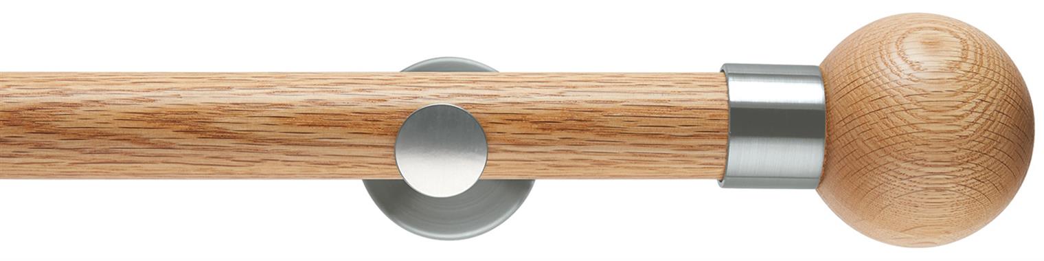 Neo 35mm Oak Wood Eyelet Pole, Stainless Steel, Oak Ball