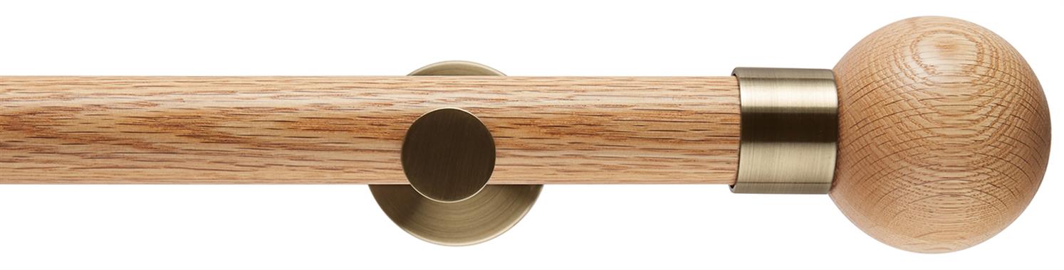 Neo 35mm Oak Wood Eyelet Pole, Spun Brass, Oak Ball