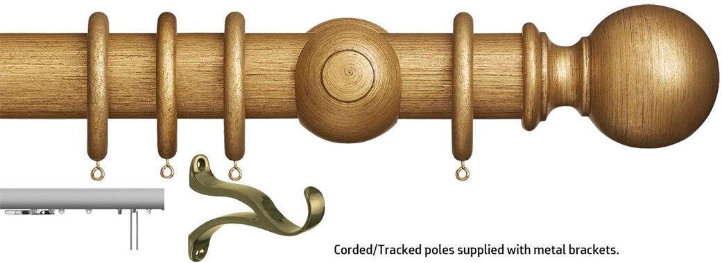 Museum 45mm & 55mm Corded/Tracked Pole Antique Gilt Plain Ball