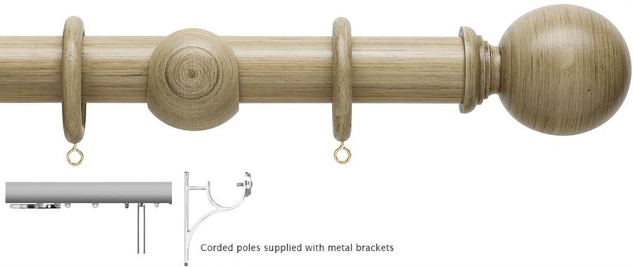 Hallis Origins 45mm Corded/Tracked Wood Pole, Quarry Stone, Ball Finial