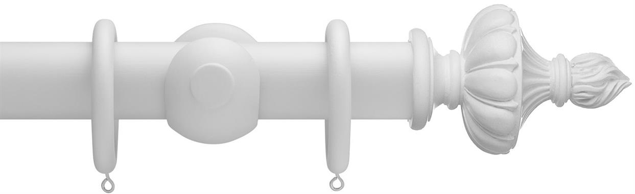 Advent 47mm Painted Wood Curtain Pole in Pure White with Ornamental Urn finials