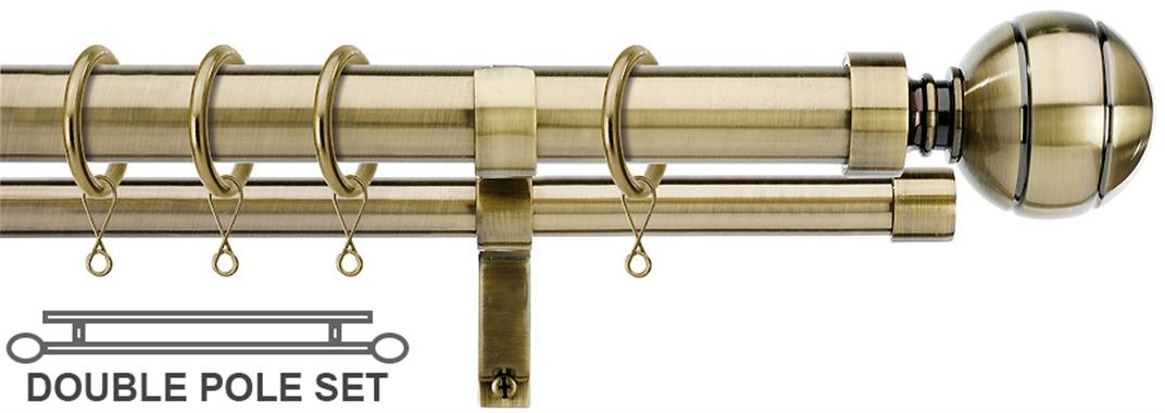 Double Curtain Pole Burnished Brass, 2 Layer Curtain Pole