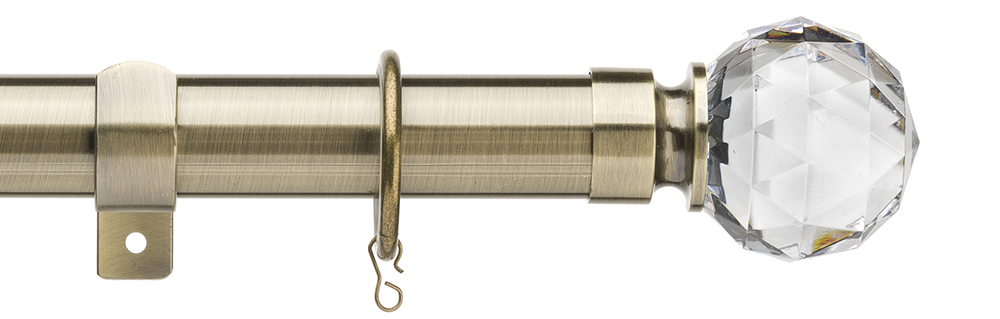 Universal 25/28mm Metal Extendable Curtain Pole, Antique Brass, Faceted Ball