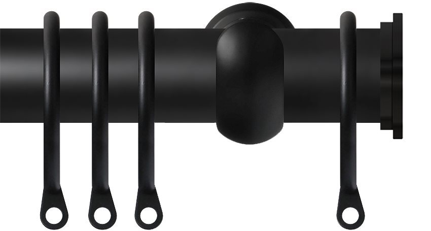 Renaissance 28mm Metal Curtain Pole Matt Black, Ext Cup, Fynn Endcap