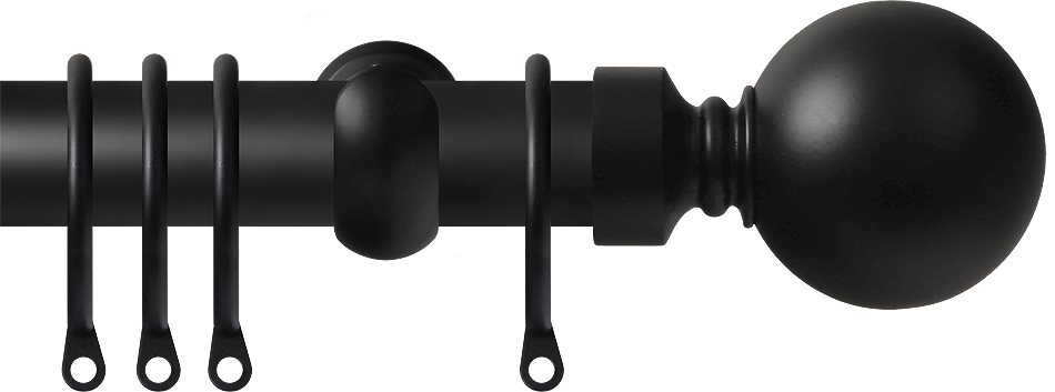 Renaissance 28mm Metal Curtain Pole Matt Black, Extendable Cup, Plain Ball