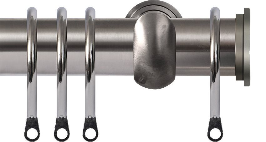 Renaissance 28mm Metal Curtain Pole Brushed Nickel, Ext Cup, Fynn Endcap