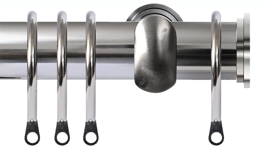 Renaissance 28mm Metal Curtain Pole Polished Silver, Ext, Fynn Endcap