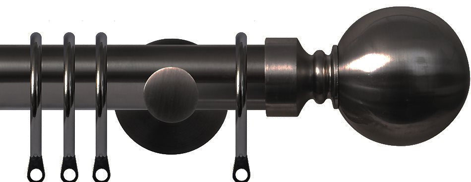 Renaissance Contemporary 35mm Metal Curtain Pole Black Nickel, Plain Ball