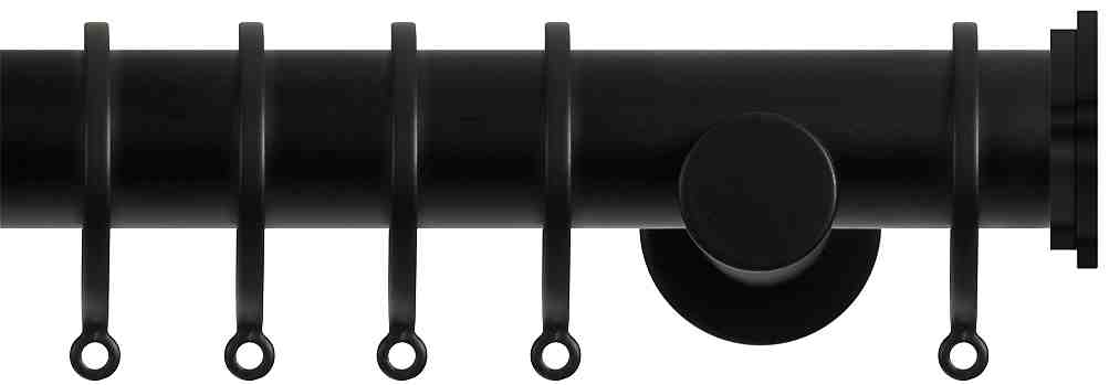 Renaissance Contemporary 35mm Metal Curtain Pole Matt Black, Fynn Endcap