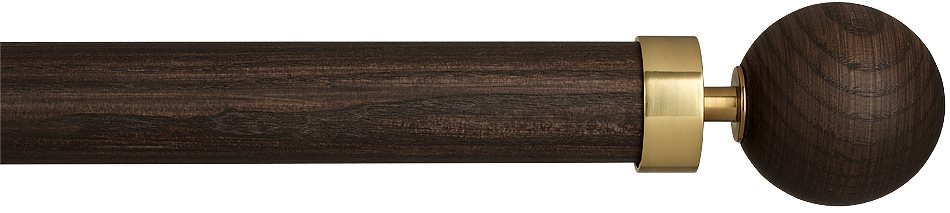 Byron Halo Wood 35mm 45mm 55mm Pole, Toasted Oak, Brass Globus