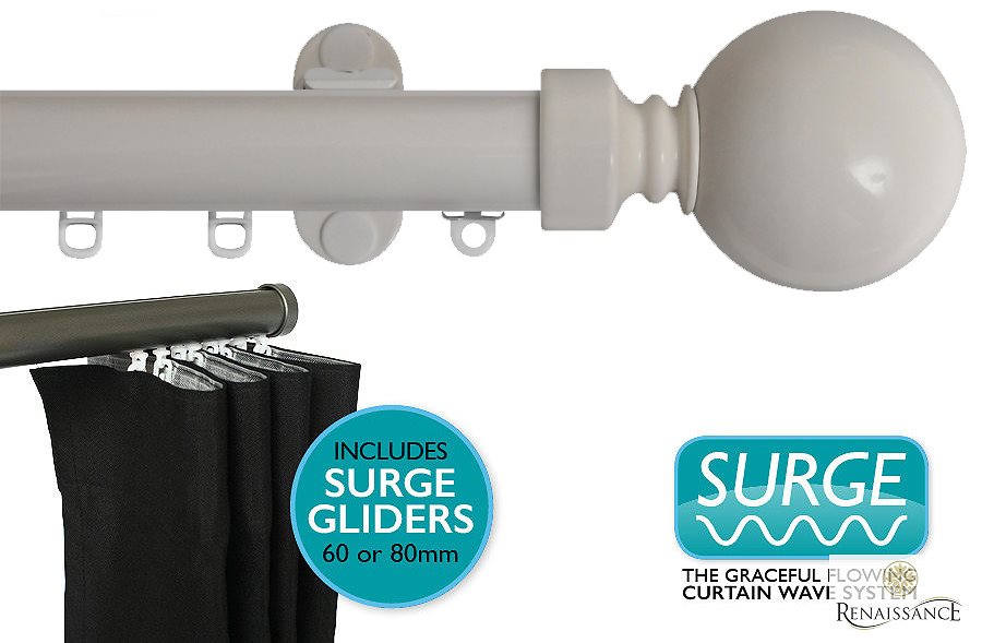 Renaissance 28mm Distinction Surge Metal Curtain Pole White Sheen, Sphere