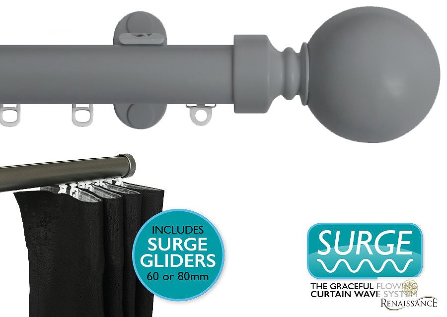 Renaissance 28mm Distinction Surge Metal Curtain Pole Dove Grey, Sphere