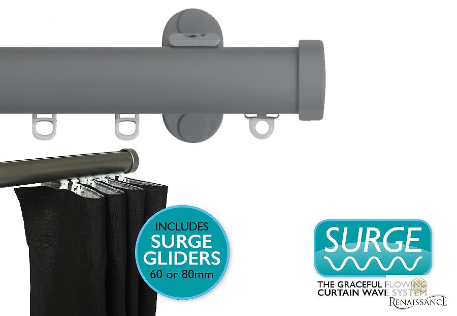 Renaissance 28mm Distinction Surge Metal Curtain Pole Dove Grey, Endcap