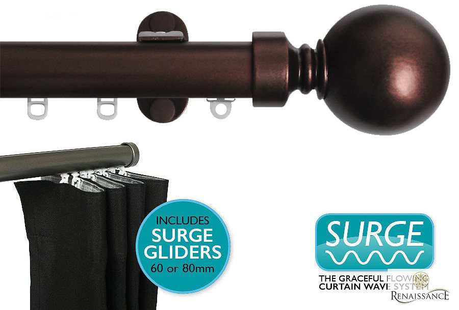 Renaissance 28mm Distinction Surge Metal Curtain Pole Antique Bronze, Sphere