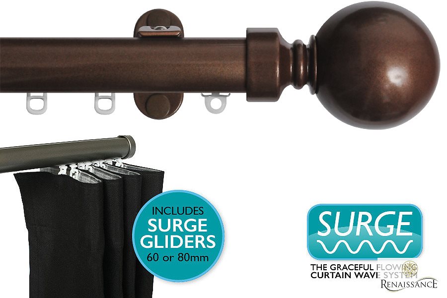 Renaissance 28mm Distinction Surge Metal Curtain Pole Californian Gold, Sphere