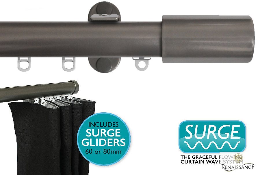 Renaissance 28mm Distinction Surge Metal Curtain Pole Steel Sheen, Barrel