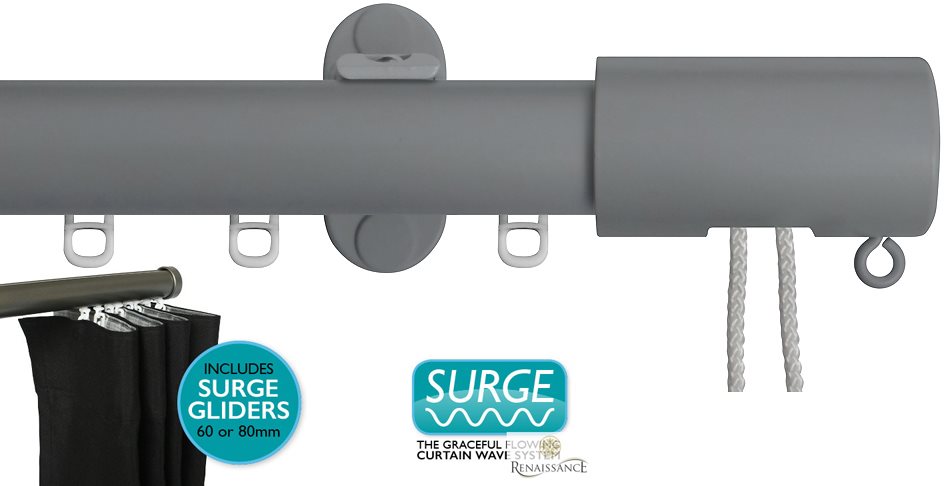 Renaissance 28mm Distinction Corded Surge Curtain Pole Dove Grey, Barrel