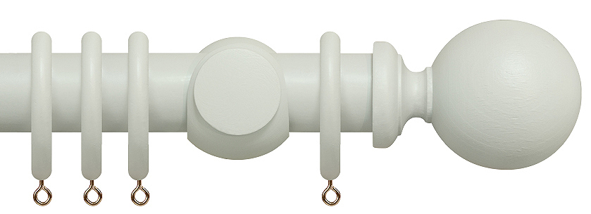 Renaissance Natur Shades 35mm Wood Curtain Pole, Chalk White, Ball