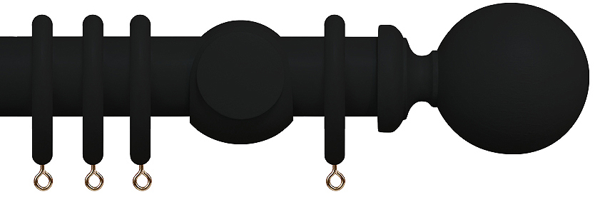 Renaissance Natur Shades 35mm Wood Curtain Pole, Coal Black, Ball