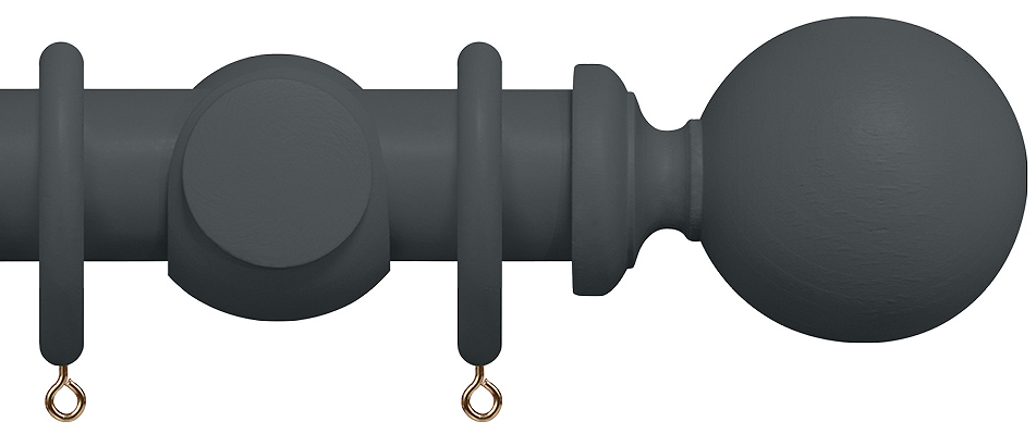 Renaissance Natur Shades 50mm Wood Curtain Pole, Slate Grey, Ball