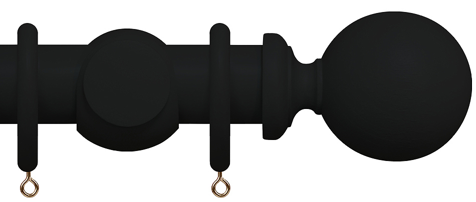 Renaissance Natur Shades 50mm Wood Curtain Pole, Coal Black, Ball