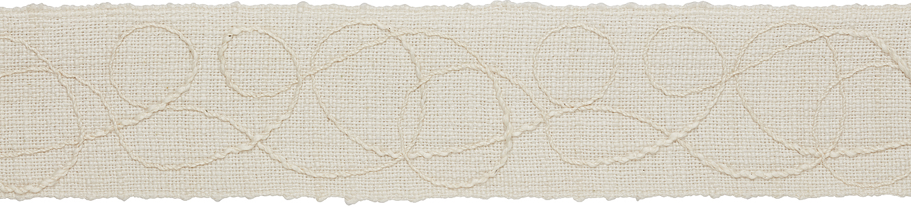 Hallis Prairie 60mm Embroidered Scroll Braid, Chalk