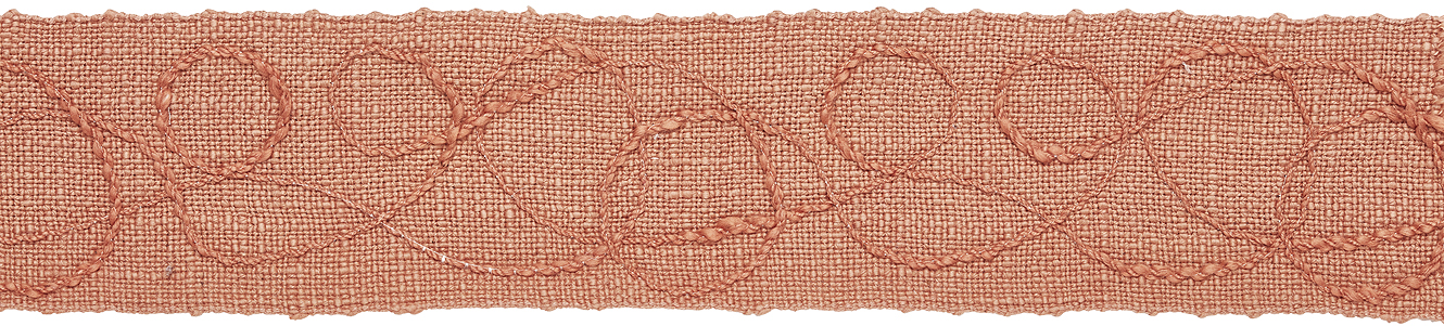 Hallis Prairie 60mm Embroidered Scroll Braid, Clay