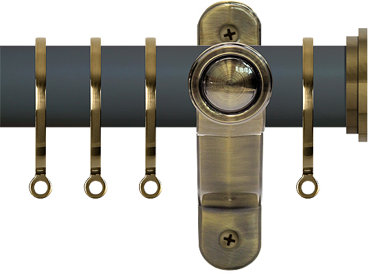 Renaissance Accents 35mm Slate Grey Lux Pole, Ant Brass Fynn Endcap
