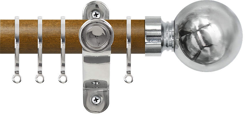 Renaissance Accents 35mm Mid Oak Lux Pole, Polished Silver Ball
