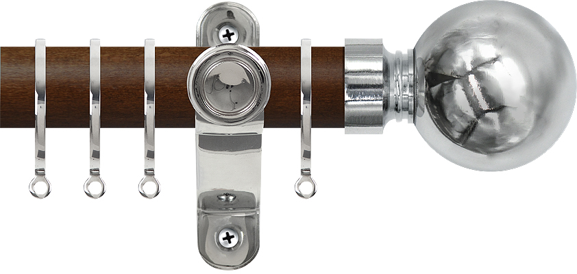 Renaissance Accents 35mm Dark Oak Lux Pole, Polished Silver Ball