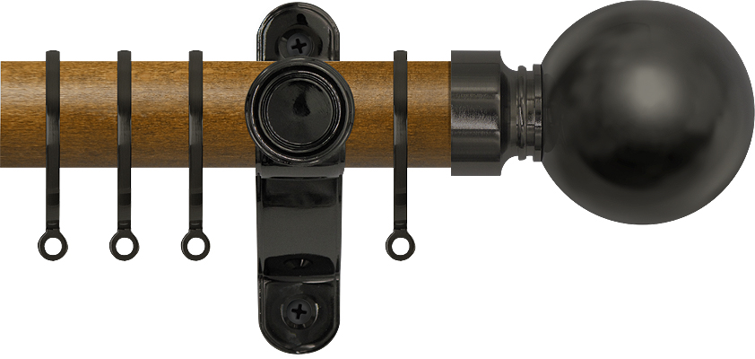 Renaissance Accents 35mm Mid Oak Lux Pole, Black Nickel Ball