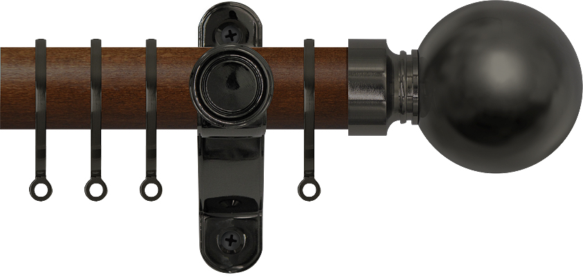 Renaissance Accents 35mm Dark Oak Lux Pole, Black Nickel Ball