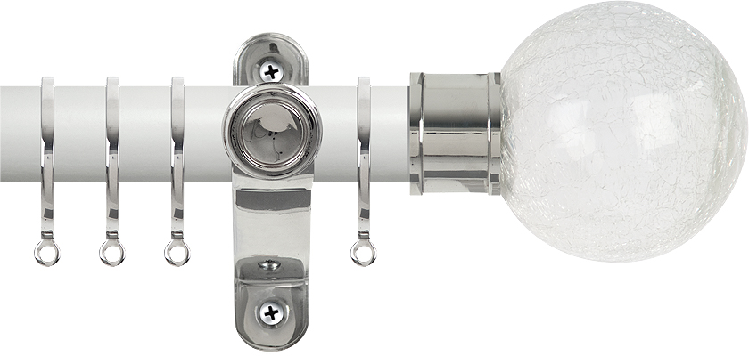 Renaissance Accents 35mm Chalk White Lux Pole, Polished Silver Crackled Glass