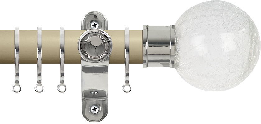 Renaissance Accents 35mm Cotton Cream Lux Pole, Polished Silver Crackled Glass