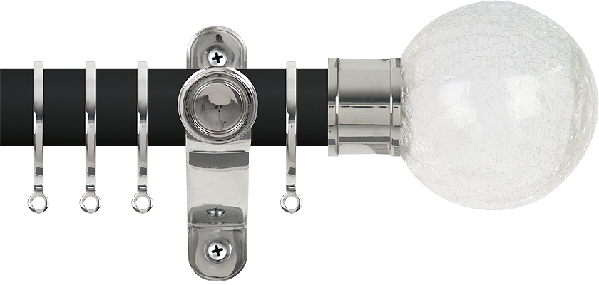 Renaissance Accents 35mm Cool Black Lux Pole, Polished Silver Crackled Glass