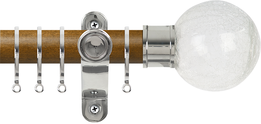 Renaissance Accents 35mm Mid Oak Lux Pole, Polished Silver Crackled Glass