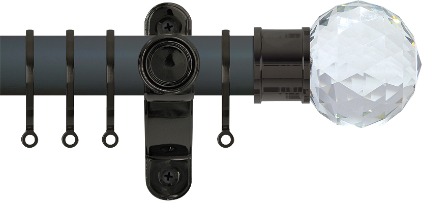 Renaissance Accents 35mm Slate Grey Lux Pole, Black Nickel Cut Crystal