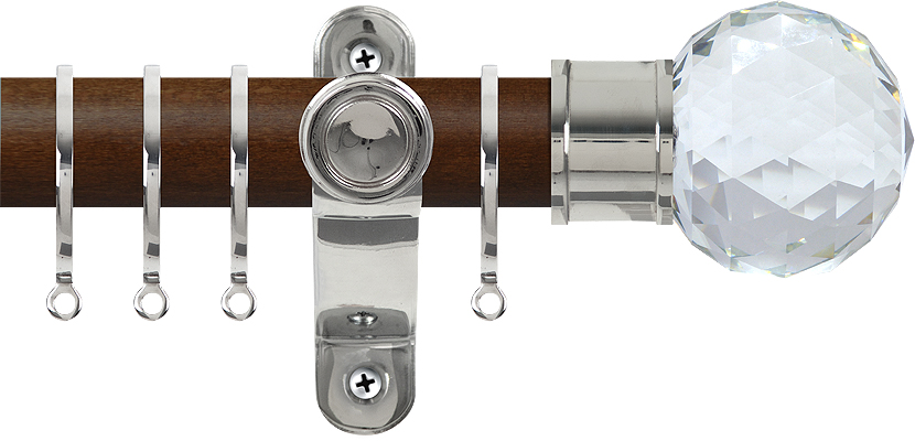 Renaissance Accents 35mm Dark Oak Lux Pole, Polished Silver Cut Crystal