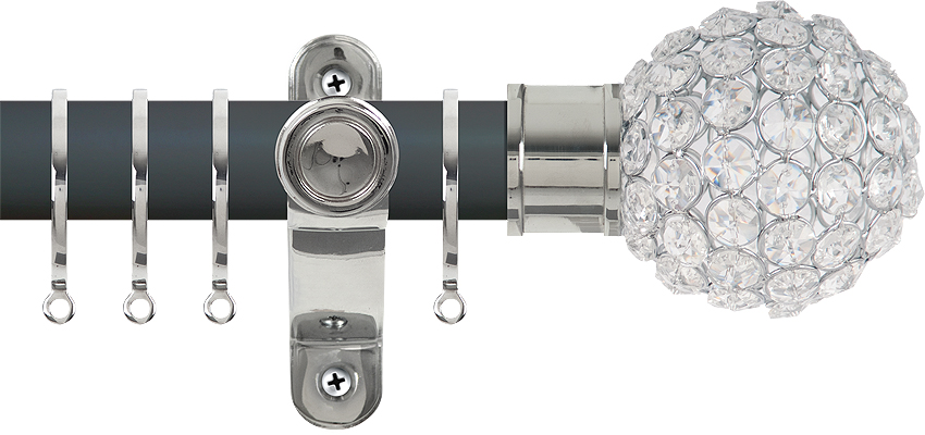 Renaissance Accents 35mm Slate Grey Lux Pole, Polished Silver Crystal Bead