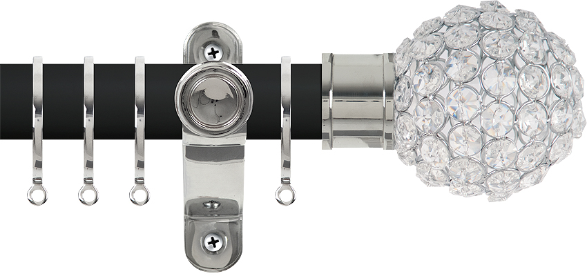 Renaissance Accents 35mm Cool Black Lux Pole, Polished Silver Crystal Bead