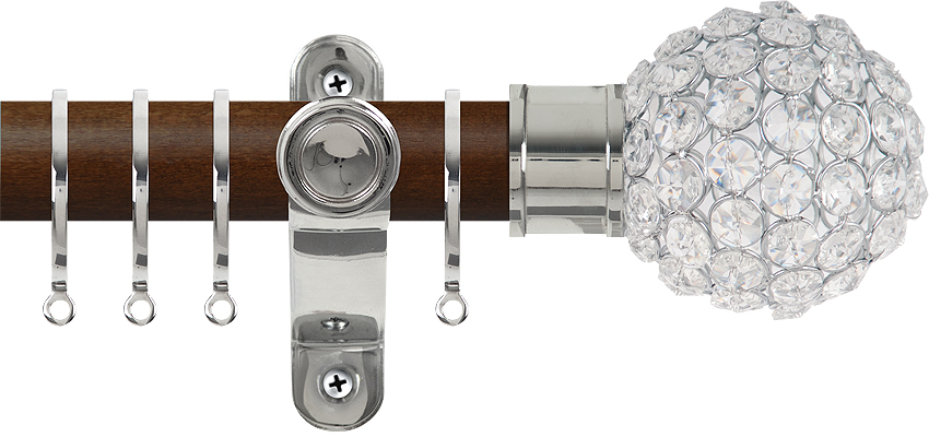 Renaissance Accents 35mm Dark Oak Lux Pole, Polished Silver Crystal Bead