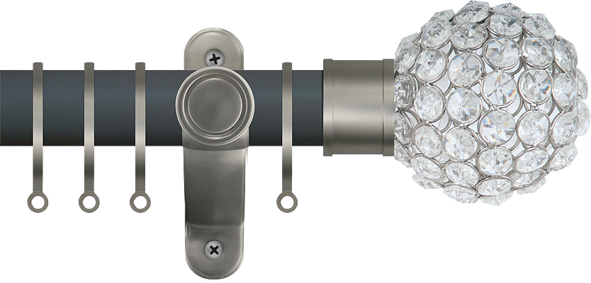 Renaissance Accents 35mm Slate Grey Lux Pole, Titanium Crystal Bead